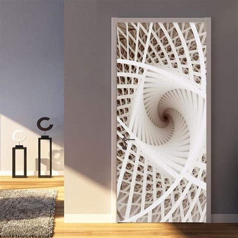 Tyhmty 3d Door Sticker Pvc Modern Creative Line Art Mural