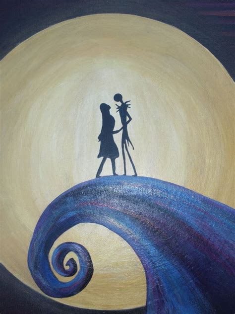 Nightmare Before Christmas Painting, Jack and Sally on hill, Jack