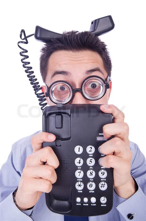 Crazy Man With Phone On White Stock Image Colourbox