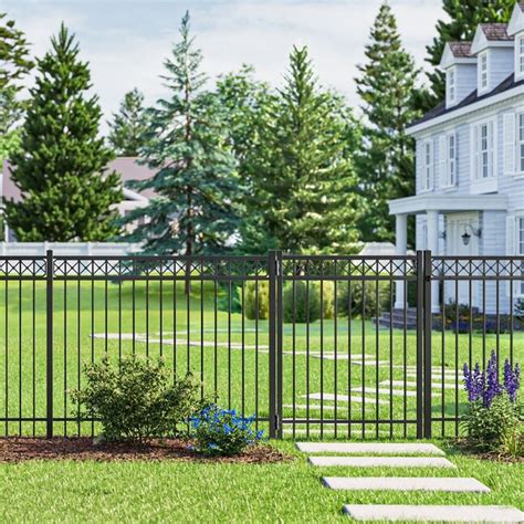 freedom hampshire 5 ft h x 4 ft w black aluminum spaced picket flat top decorative fence gate in