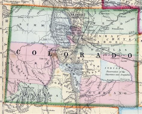Detailed Old Map Of Colorado State 1870 Colorado State