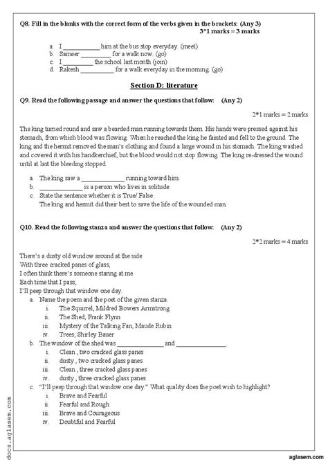 Class 7 English Mid Term Sample Paper 2023 Download Term 1 Practice Papers