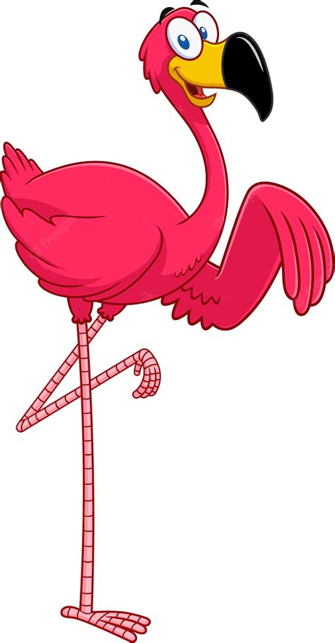 Personagem De Desenho Animado De Pássaro Flamingo Bonito Acenando