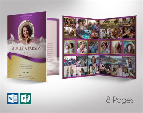 "Purple Ribbon Tabloid Funeral Program Word Publisher Template, Print