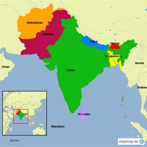 Stepmap Südasien Landkarte Für Asien