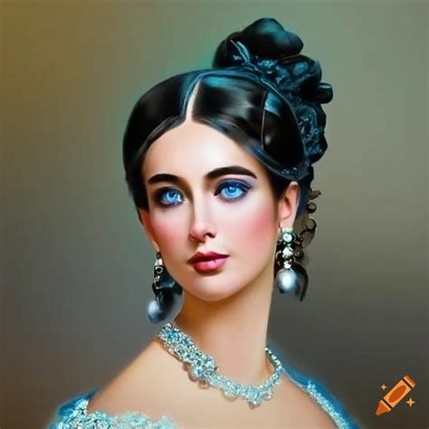 Portrait Of A Black Haired Blue Eyed Lady From The 1850s
