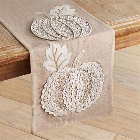 Embroidered Natural Pumpkin 108 Table Runner Halloween Table Runners