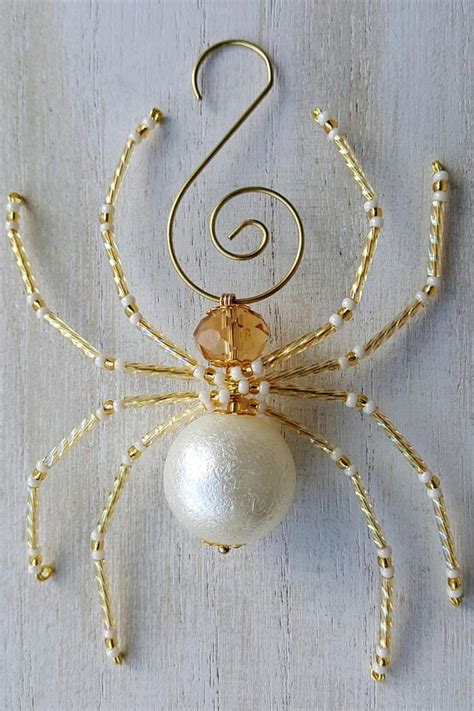 Ivory Pearl And Champagne Gold Christmas Spider Ornament Etsy