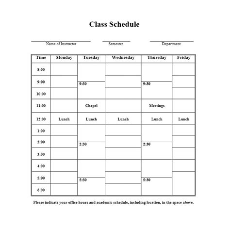 College Schedule Templates 12 Free Word Excel And Pdf Samples