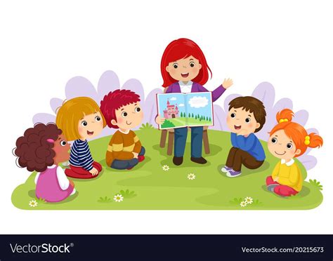 Teacher Telling A Story To Nursery Children In The Garden Download A