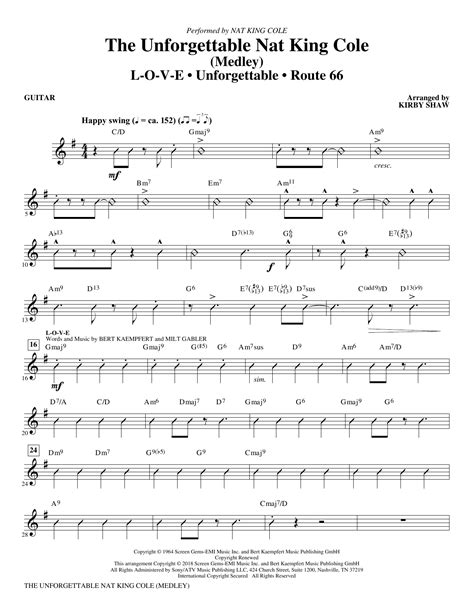 kirby shaw the unforgettable nat king cole guitar sheet music and printable pdf music notes
