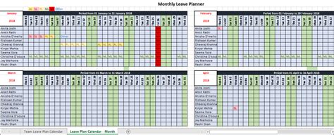 Leave Planner Team Leave Plan Calendar Template Project Management
