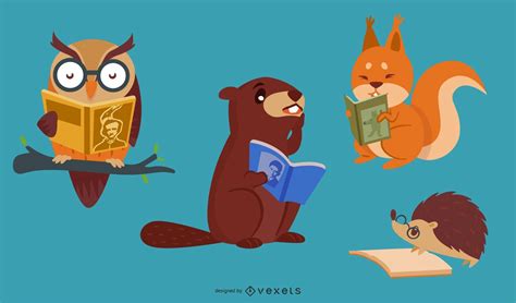 Animals Reading Books Vector Download