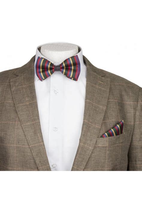 Jenson Samuel Multi Stripe Silky Satin Bow Tie And Handkerchief Set