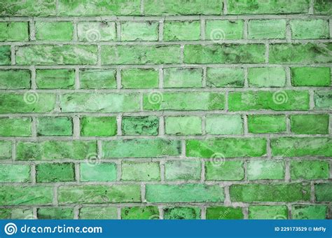 Bright Green Clay Brick Wall Vintage Look Detailed View Stock Image