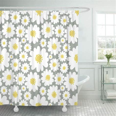 Cynlon Yellow Pattern White Daisies On Grey Daisy Field Flower Bathroom