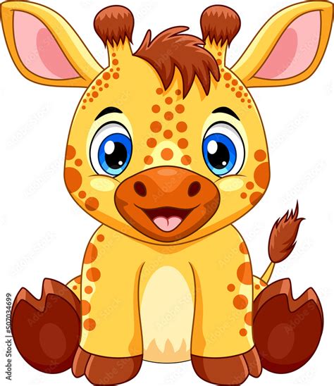 Cartoon Cute Baby Giraffe Sitting Stock Vector Adobe Stock