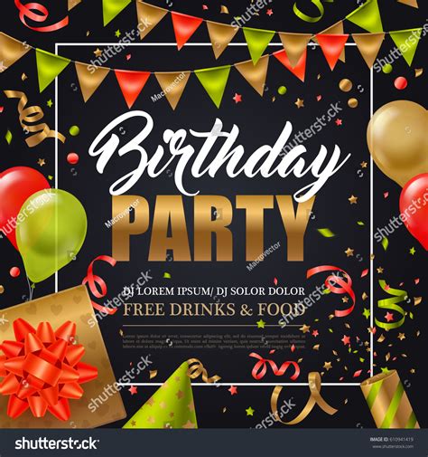 Birthday Party Invitation Poster Colorful Holiday Stock Vector Royalty