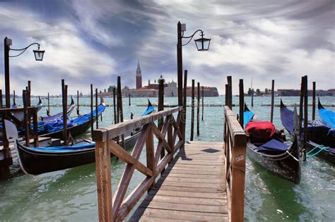 Venice Lagoon Gondolas Moored By Saint Mark Square Stock Photo Image