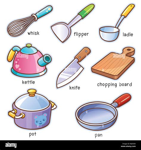Vector Illustration Of Cartoon Kitchen Tools Vocabulary Stock Vector