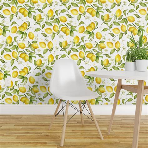 Pre Pasted Wallpaper 2ft Wide Lemon Blossoms Blossom Summer Fruit