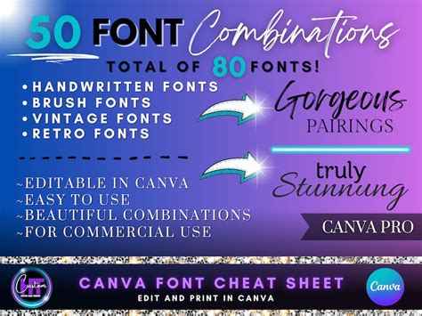 Canva Font Cheat Sheet 50 Font Combinations Download Now Etsy