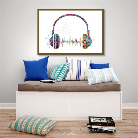 Headphone Watercolor Print Music Art Wall Art Earphones Poster Etsy