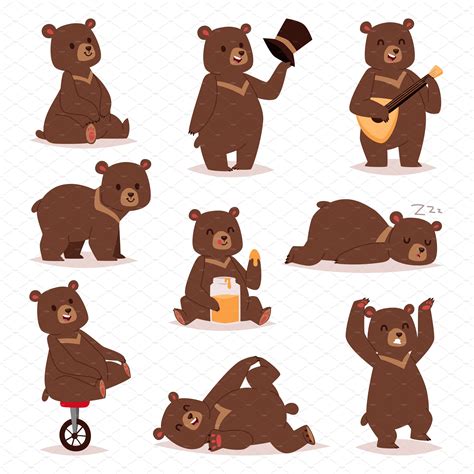 Cartoon Bear Vector Set Bear Character Design Bear Cartoon Bear Drawing