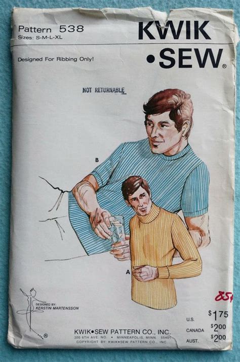 Vintage 70s Kwik Sew 538 Mens Pullover Shirt Pattern Etsy Kwik Sew