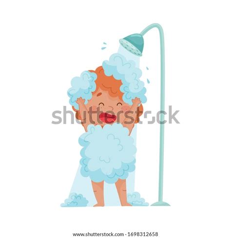 Cheerful Boy Taking Shower Standing Under Stock Vector Royalty Free