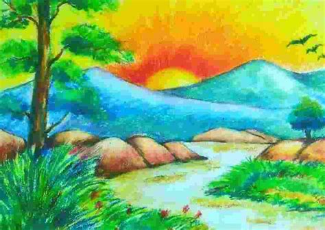 Gambar pemandangan gunung, alam, pedesaan, laut, tepi pantai, pegunungan, sawah dan gunung, taman bunga, hutan, sungai, air terjun, sunset, dll. 29+ Lukisan Pemandangan Indah Pensil - Rudi Gambar
