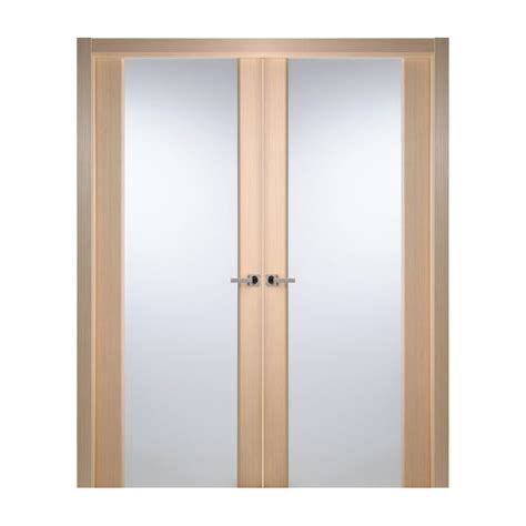 Eswda 48x80 Interior Swing Contemporary Bleached Oak Veneer Double Door Frosted Glass Euro