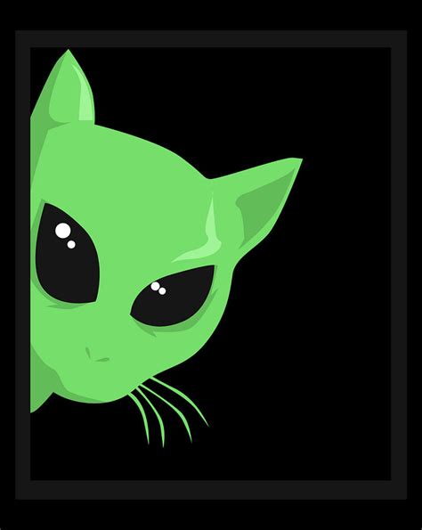 Alien Cats Peeking Green Alien Big Black Eyes Digital Art By Frank Nguyen