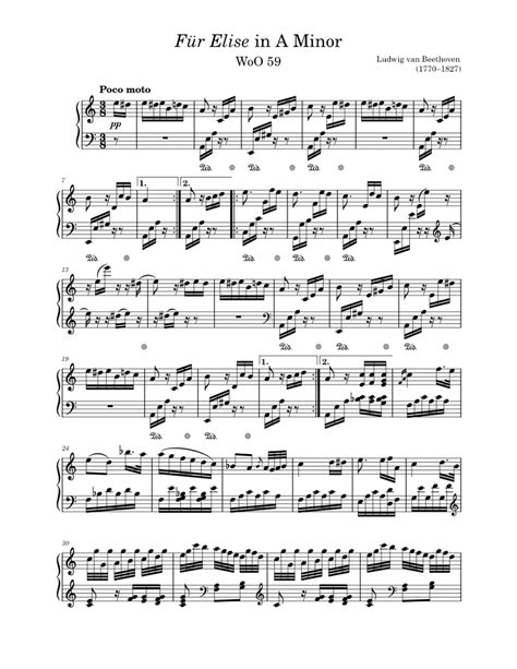 Für Elise Beethoven Sheet Music For Piano Solo