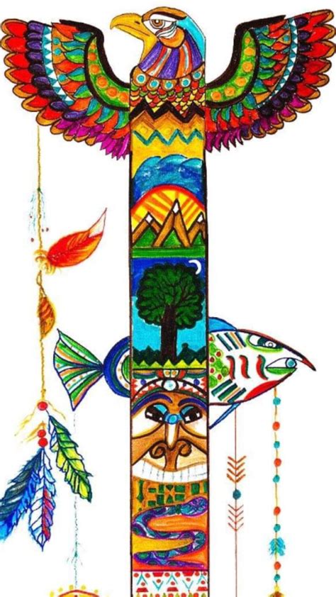 Native American Spirit Animal Totem Pole Abstract Art Painting Etsy