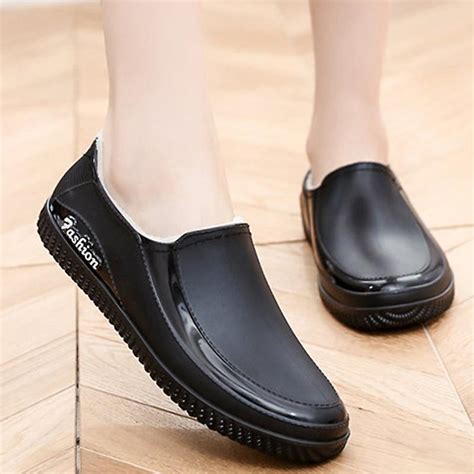 ladies soft ankle garden shoes waterproof nonslip slip on rain boots kitchen casual flat bootie
