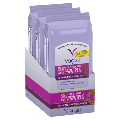 Vagisil Anti Itch Medicated Feminine Vaginal Wipes Maximum Strength Instant Relief Pack Of
