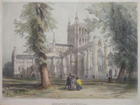 Antique Lithograph Hereford Cathedral Rowe