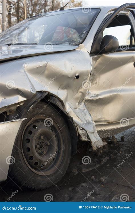 Car After Crash Crashed Blue Car Accident Editorial Photography