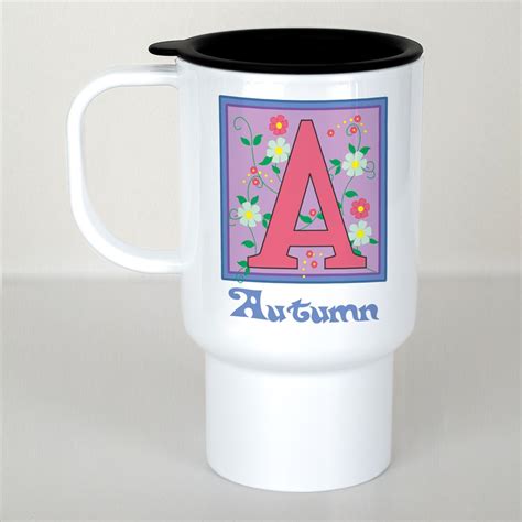 Personalized Floral Initial Travel Mug GiftsForYouNow Com