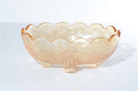 Jeannette Glass Iridescent Carnival Glass Floragold Louisa Berry Bowls Sherbet Saucer Set Of 4