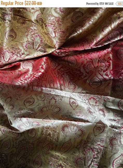 15 Off Silk Brocade Fabric Beige Maroon And Gold Floral Pattern