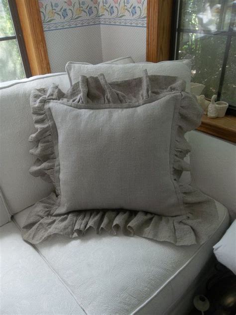 Washed Linen Ruffled Pillow Sham Neutral Linen Pillows Custom Sizes