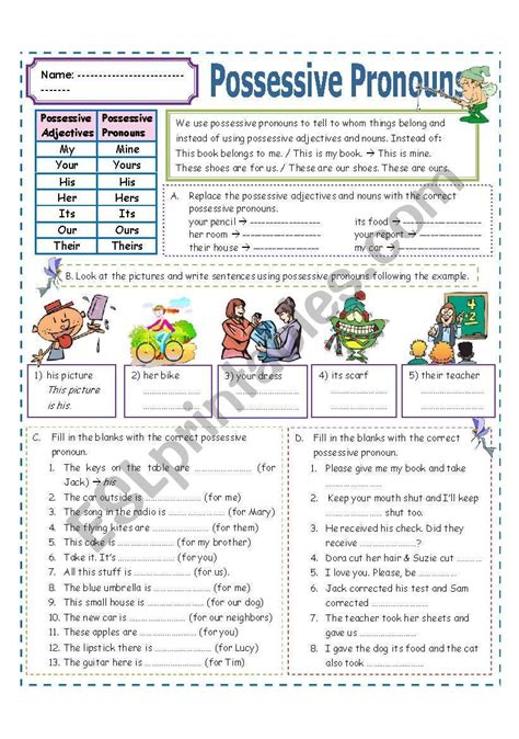 This Worksheet Is About Possessive Pronouns It Contains Exercises About Their Use Answer Key