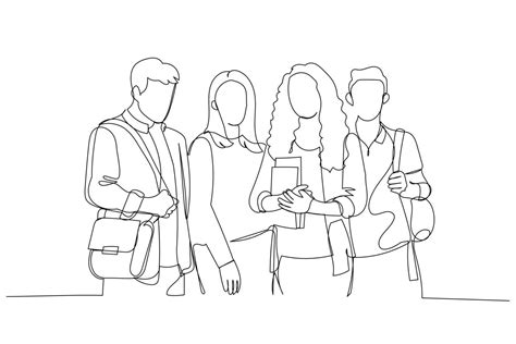 Drawing Of College Students Standing Posing And Looking At Camera