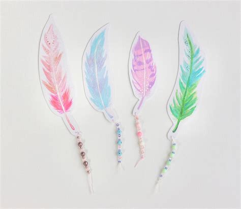 Feather Bookmarks Feather Bookmark Handmade With Gouache Etsy