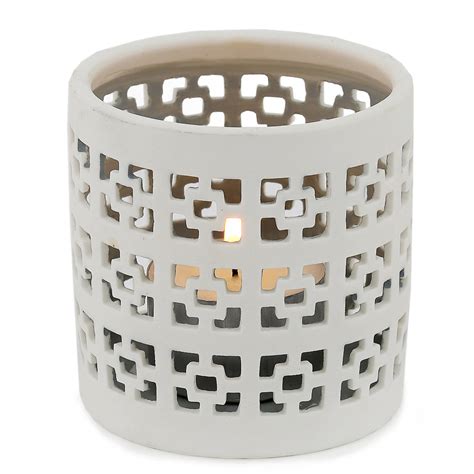 Candle Holder Ceramic White Cut Out Design Table Decorations