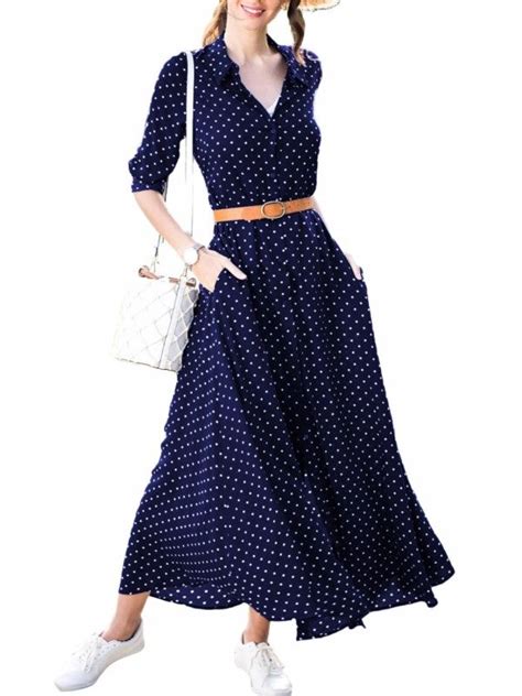 navy blue polka dot button down maxi shirt dress dot dress outfit polka dot dress outfit