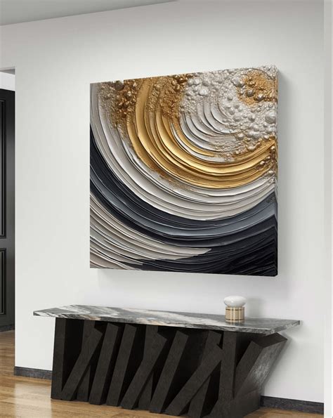 Black And White Gold Abstract Art Oil Paintingl Print Wall Etsy
