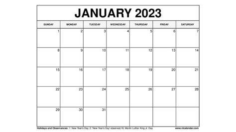 Printable January 2023 Calendar Templates With Holidays Vl Calendar